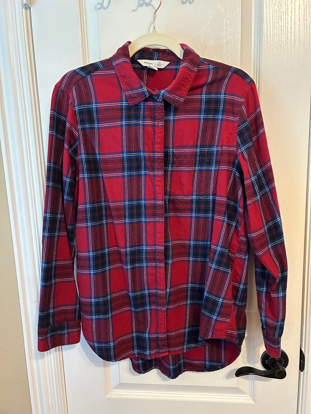 Cotton Red Plaid Old Navy Long Sleeve Button Down Large